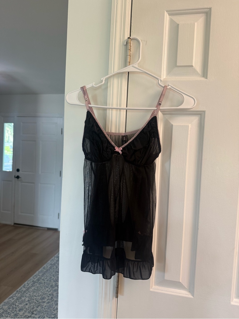 Victoria's Secret Black Mesh Chemise with Pink Accents